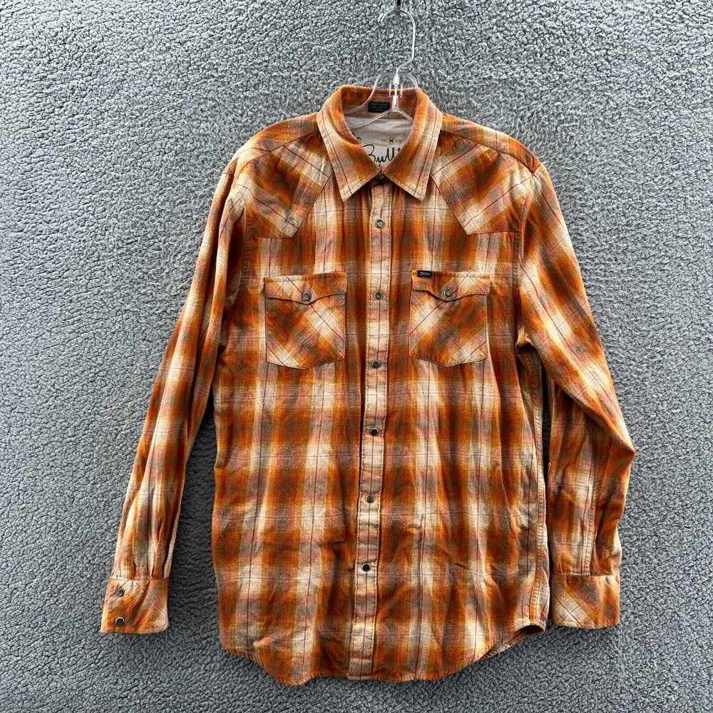 Bullhead Pearl Snap Shirt Mens Medium Long Sleeve Plaid Flannel Burnt Orange